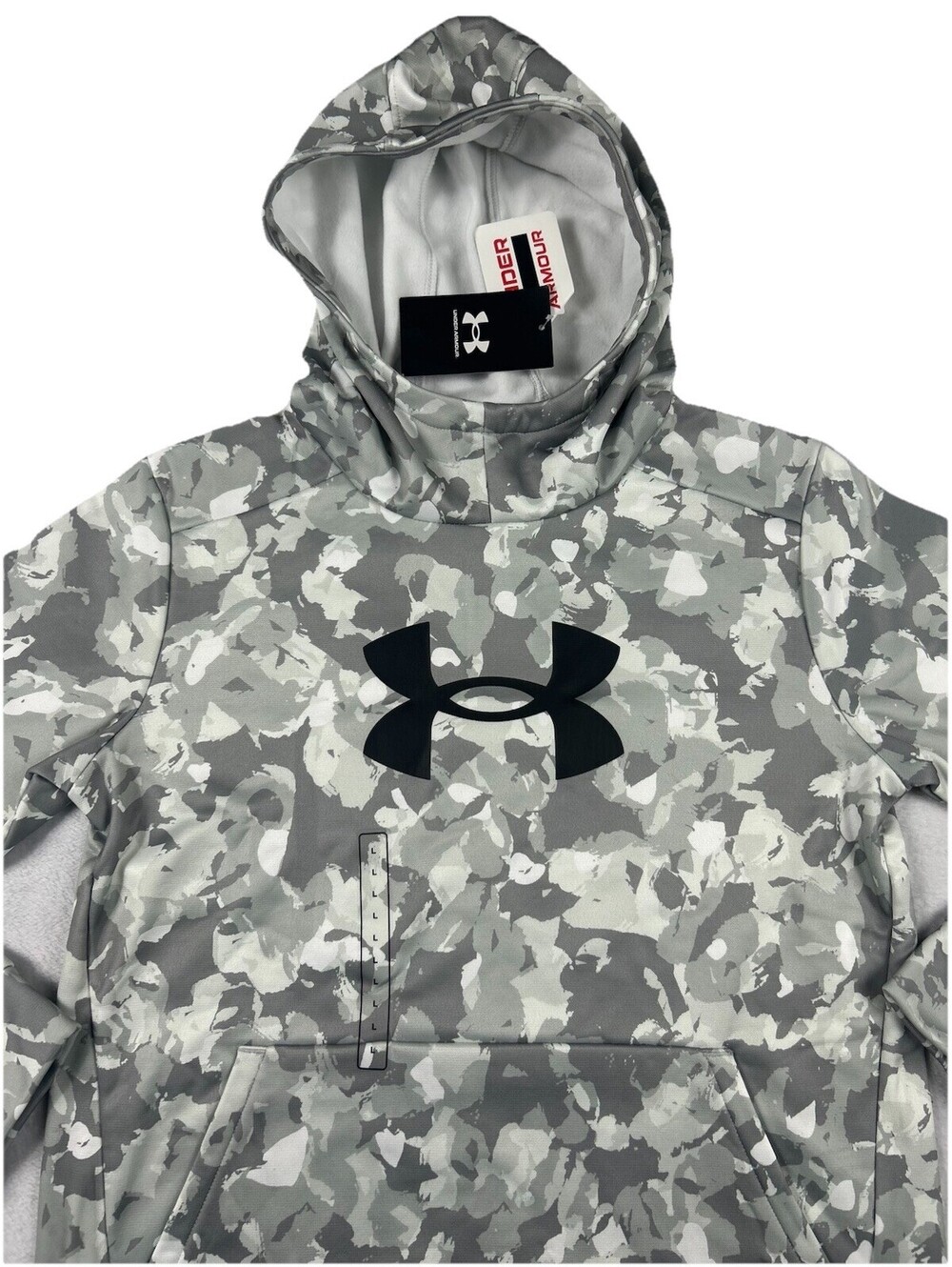 Under Armour Youth Fleece Size Large Gray/White Camo Hoodie Athletic Sweatshirt